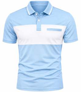 Polo à manches courtes pour homme, color-block, avec poche, respirant, en tricot, design décontracté, noir et blanc - Product Image 5