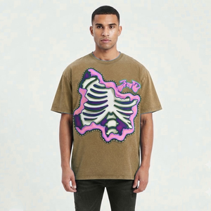T-shirt décontracté à manches courtes imprimé 100 % coton, coupe oversize, style streetwear, motif vintage, idéal pour l'entraînement – Vente en gros - Product Image 4