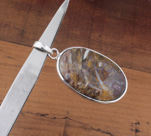 Colgante de Jaspe Natural, Plata de Ley 925, Chapado en Platino, Engaste Vintage, Joyería Hecha a Mano, Collar Unisex, Venta al por Mayor - Product Image 3