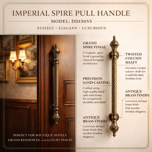 Poignée de porte robuste en laiton massif HI SAFE 36 pouces |   Poignée d'entrée robuste en laiton antique moderne pour porte principale extérieure - Product Image 4