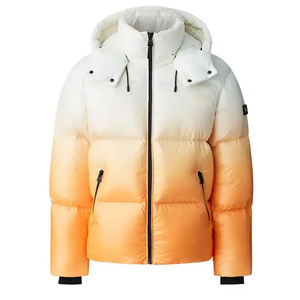Gradient Color Hooded Down Puffer Jacket Unisex Windproof <b>Winter</b> Casual Zipper Closure Regular Fit Thick <b>Warm</b> <b>Coat</b> - Product Image 1