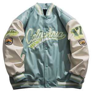 แจ็คเก็ตบอมเบอร์หนังผสมผ้าใบสำหรับผู้ชายรุ่นใหม่ ระบายอากาศได้ดี เหมาะสำหรับฤดูหนาว ตกแต่งคริสตัลด้านหน้า - Product Image 1