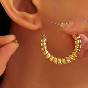 PRAO 2 <b>Fine</b> <b>Hoop</b> <b>Earrings</b> Anti-Tarnish Gold Plated Spiral Design Elegant and Luxurious Style - Product Image 2