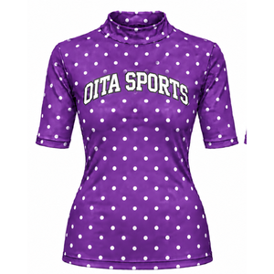 Camiseta de manga corta con cuello simulado para mujer, color violeta, con lunares, ajustada, elástica, informal, estampada, ropa de verano a la moda - Product Image 1
