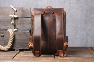 Slim <b>Waterproof</b> Leather Laptop <b>Backpack</b> Anti-Theft Vintage Rucksack Genuine Leather Travel Pack LBP-0407 - Product Image 4