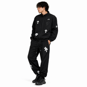 Ensemble de survêtement en nylon personnalisé avec impression graphique pour homme, coupe-vent zippé streetwear, ensemble jogging, broderie, patch, sweats à capuche coupe-vent - Product Image 4