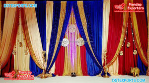 Grand Sangeet Night Stage colorido telón de fondo cortinas boda musulmana diseño de pavo real telón de fondo boda paquistaní bordado telón de fondo - Product Image 5