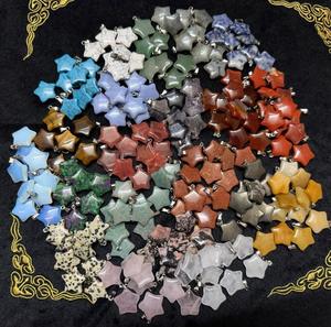 Pendentif hexagonal en agate mousse naturelle, pendentif étoile multi-gemmes, bijoux en cristal de guérison, fournisseur en gros - Product Image 2