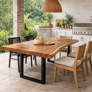 โต๊ะอาหารไม้ซัวร์ลายแปลกตาคุณภาพสูง ขอบไม้ธรรมชาติ ขาโลหะ งานฝีมือที่ยั่งยืน หน้าโต๊ะไม้แผ่นเดียว สำหรับตกแต่งบ้าน ขายส่ง - Product Image 5