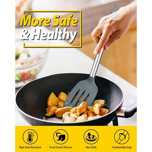 Espátulas Grandes Resistentes al Calor, Libres de BPA, Cucharas Ranuradas Grises, Paquete de 4 Utensilios de Cocina de Silicona, Juego de Herramientas de Cocina Antiadherentes - Product Image 3