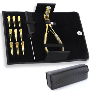 Kit professionnel de pinces pour extensions de cheveux avec clips et peigne, étui en cuir noir - Product Image 3