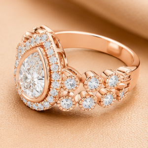 Anillo de Compromiso y Boda de Diamantes con Halo en Forma de Lágrima para Mujer, Joyería de Lujo con Corte de Pera, Regalo - Product Image 3