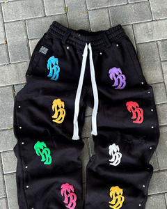 Pantalones Unisex de Moda Urbana para Hombre, Diseño Personalizado 2026, con Estampado Puff, Lavado Ácido, Vintage y Pedrería - Product Image 4