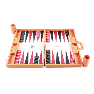 Wholesale Tournament <b>Backgammon</b> <b>Set</b> Orange Lizard Texture Vegan Leather Attache with Handle Custom Logo 44mm Checkers - Product Image 3