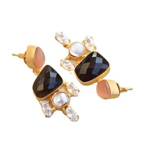 ต่างหูทองเหลืองแท้ประดับเพชรซิคอนคุณภาพสูง เครื่องประดับอัญมณีแท้ ชุบทอง 18K ปราศจากนิกเกิล ทนทาน คุณภาพสูง - Product Image 2