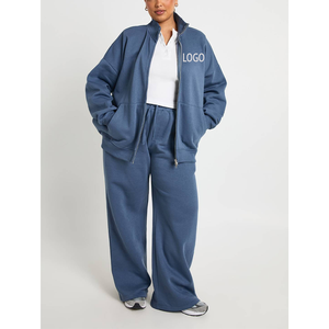 Chaquetas Deportivas OEM con Cierre, Traje de Jogging de Poliéster, Color Sólido, Manga Larga, Ropa de Invierno para Mujer, Estilo Urbano Holgado - Product Image 3