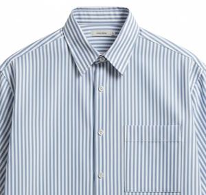 Camisa de hombre personalizable 100% algodón, abotonada, azul, de corte holgado y corto, antiarrugas, transpirable, a rayas, tallas grandes, para primavera, Vietnam - Product Image 3