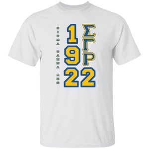 Camiseta Blanca con Serigrafía Sigma Gamma Rho, Azul Rey y Dorado, Gráfico de Letras Griegas 1922, Manga Corta, Cuello Redondo, Casual, para Hermandad - Product Image 1
