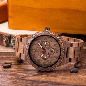 Montre ronde en bois artisanale Art Déco avec logo personnalisé, mouvement à quartz, usage quotidien, taille sur mesure - Product Image 1