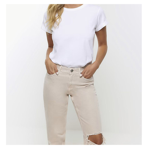 Jeans de Mezclilla Rectos para Mujer, Invierno, Alta Calidad, 100% Algodón, Desgastados, con Bolsillos, Secado Rápido, Transpirables, OEM, Personalizados, Venta al Por Mayor - Product Image 3