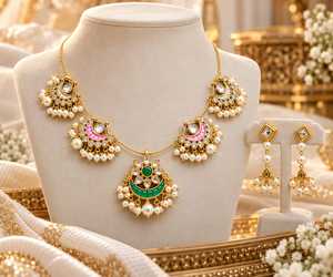 Parure de collier pendentif fleur de lune en perles plaqué or et boucles d'oreilles pendantes en strass, bijoux en laiton pour femme, cadeau de mariage - Product Image 4