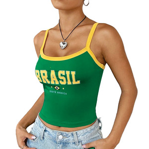 Y2K Street <b>Brazil</b> Inspired Women Spaghetti Strap Crop Cami Slim Fit Summer <b>Tank</b> <b>Top</b> OEM Private Label Women's Shirts Wholesale - Product Image 3