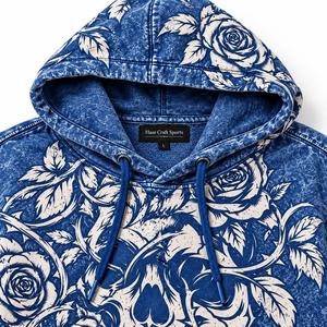 เสื้อฮู้ดดี้โอเวอร์ไซส์ลายกราฟิกกะโหลกดอกกุหลาบสีน้ำเงินสไตล์สตรีทแวร์สำหรับผู้ชาย - Product Image 5
