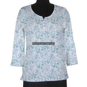Main bloc imprimé 100% coton indien élégant imprimé femmes haut exclusif/court Kurti pour concepteur utilisation de tissu de haute qualité - Product Image 1