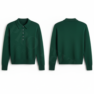 Polo en gros élégant marron en maille avec col boutonné, doux et confortable, à manches longues, décontracté, en coton et polyester - Product Image 3