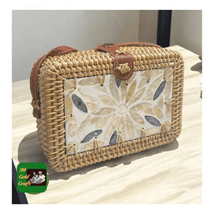 Sac en rotin fait main avec incrustation de nacre, sac d'été fait main - Product Image 3