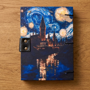 <b>A5</b> Fantasy Castle Handmade Paper Journal | Eco Friendly Hardcover Lock Diary with Night Sky Artwork Design Gift Set for Journals - Product Image 2