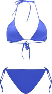 Customize Women's Blue Sexy <b>Bikini</b> Set With Crossed Halter Top And Tie Side Bottom Solid Color Knitted Swimwear - Product Image 4