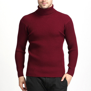 AL SWANS INTERNATIONAL Pull col roulé côtelé noir pour homme, manches longues, tricoté, couleur unie, coton anti-boulochage, automne - Product Image 3