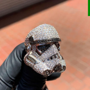Anillo de Cóctel de Lujo con Máscara de Stormtrooper, Chapado en Oro Sólido de 18K y Diamantes, Regalo para Hombre - Product Image 4