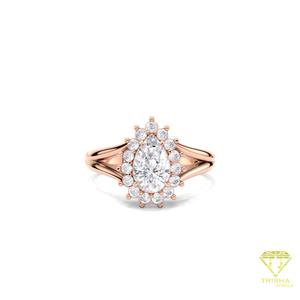 Pear Cut Lab Grown Diamond Halo Engagement <b>Ring</b> in 14K Yellow Gold <b>Split</b> Shank Vintage Bridal <b>Ring</b> Elegant Wedding <b>Ring</b> - Product Image 1