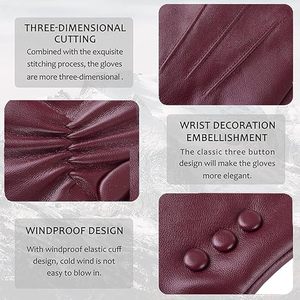 Gants en cuir longs jusqu'aux poignets, non doublés, thermiques, style uni, pour usage quotidien en hiver - Product Image 5