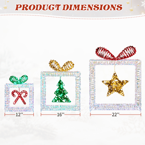 Set of 3 Iridescent Cut Out Lighted Gift Boxes Pre-Lit 357 White LED Christmas Decorations for Holiday Xmas Outfit - Product Image 3