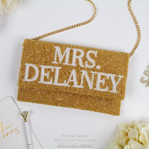 Customized Mrs <b>Name</b> Beaded Clutch Bridal Wedding Handmade Embroidery Personalized Bride Evening Portable Luxury Fashion Party - Product Image 3