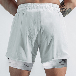 Shorts de course décontractés en toile unie pour hommes, avec doublure de compression, séchage rapide, imperméables, anti-plis, respirants, pour la gym et l'entraînement - Product Image 3