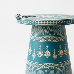 Luxury Blue Bone Inlay End Table – Traditional Floral Pattern Elegant Blue Bone Inlay Side Table with Floral Design - Product Image 2