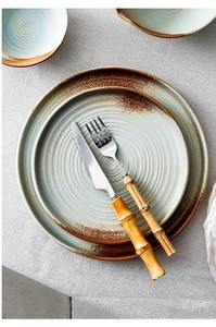 Kiln transformed natural yellowish clay coloured healthy dining unique threaded pattern multiple styles BPA-free <b>dinnerware</b> <b>set</b> - Product Image 6