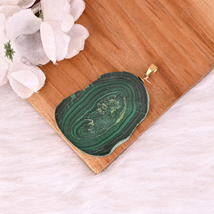 Natural Malachite Stalactite Brass 29.70 gm Gold/Silver/<b>Rose</b> Gold/<b>Black</b> Ruthenium Plated Unisex Trendy Gemstone Pendant - Product Image 5