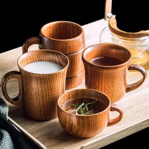 Wholesale Handmade Wooden Tea <b>Cup</b> with Handle Natural Wood Coffee Juice Milk Mug <b>Camping</b> <b>Cups</b> - Product Image 3