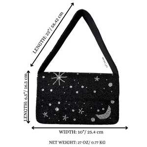Sac à bandoulière perlé Lune et Étoile, Sac à main noir fait main en perles de rocaille, Sac de soirée ciel nocturne, Sac statement astrologique étoilé - Product Image 2