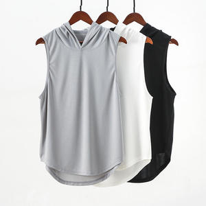 เสื้อกล้ามมีฮู้ดสีขาวสำหรับผู้ชาย แห้งเร็ว ทรงสปอร์ต ผ้าถัก รุ่นใหม่สำหรับฤดูร้อน เหมาะสำหรับการเล่นกีฬาเพาะกาย - Product Image 4