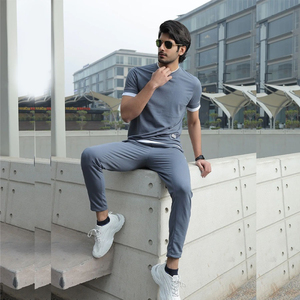 Ensemble de survêtement d'été pour homme en coton 100% de haute qualité, deux pièces, léger, respirant, séchage rapide, logo personnalisable - Product Image 6