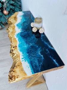 Mesa Consola de Resina Epoxi con Borde Natural Ocean Crest, Mueble Moderno y Duradero de Resina con Diseño Costero, Decoración Artesanal de Madera para Entrada - Product Image 3
