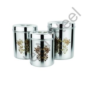 Lot de 3 boîtes en métal gravées au laser pour le stockage et le récipient des aliments de cuisine avec conception imprimée de boîte à pain de sucre de thé - Product Image 1