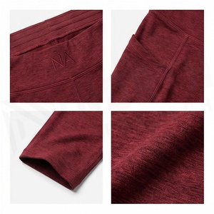 High Waist Full Length Leggings Solid <b>Maroon</b> Seamless Four-Way Stretch With Pockets Women's Yoga Wear - Product Image 4
