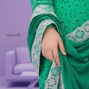 Robe en coton/polyester, pantalon uni, chemise imprimée, dupatta, tenue décontractée pakistanaise en 3 pièces - Product Image 5